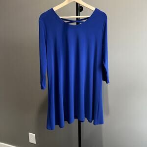 Sympli Lagenlook Blue Tunic Top Size 12 Womens Stretchy